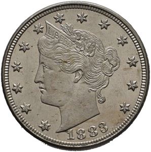 USA. 5 cents 1883. Philadelphia. "No Cents" variety.