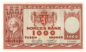 1000 kroner 1951. A0744250.