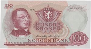 100 kroner 1977. Z0775552. Erstatningsseddel/replacement note.
