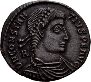 Constantius II 337-361, Æ centenionalis, Siscia 350 e.Kr. R: Constantin I krones av Victoria