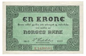 1 krone 1917. F5430781. Noe skitt på revers/some dirt on reverse.