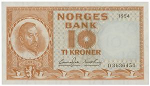 10 kroner 1954. D.3636454