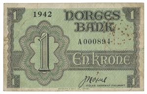 1 krone London 1942. A000894. Skitten og flekker/dirty and spots