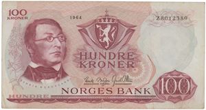 100 kroner 1964. Z8012389. Erstatningsseddel/replacement note.