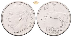 Norway. 1 krone 1958. Prakteksemplar/choice
