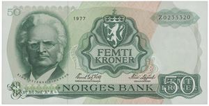 50 kroner 1977. Z0235320. Erstatningsseddel.