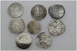 Lot 8 stk. 2 skilling 1647, 1651, 1662, 1663, 1665, 1666, 1668 og 1 skilling 1648