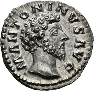 Marcus Aurelius 161-10, denarius, Roma 162 e.Kr. R: Providentia stående mot venstre