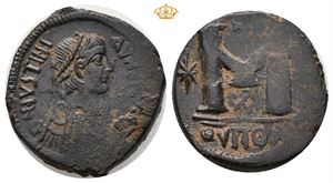 Justinian I, 527-565 e.Kr. Æ follis eller 40 nummi (15,64 g)