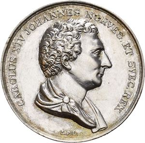 Carl XIV Johan. Vitenskapsselskapets lille gullmedalje 1836. Lundgren. Galvano. Sølv. 31 mm