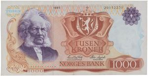 1000 kroner 1985. Z0152231. Erstatningsseddel/replacement note.