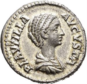 Plautilla g.m. Caracalla, denarius, Roma 202 e.Kr. R: Concordia stående mot venstre
