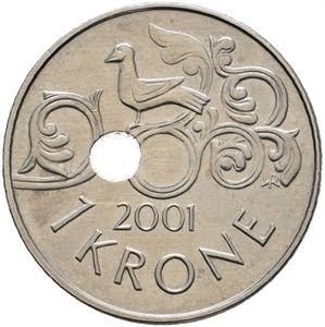 1 krone 2001 skjevt hull