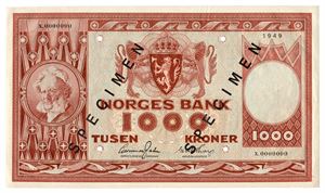 1000 kroner 1949. X0000000.