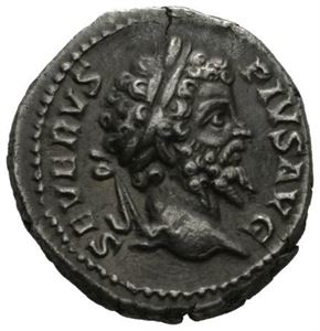 SEPTIMIUS SEVERUS 193-211, denarius, Roma 202 e.Kr. R: Severus til hest mot venstre, soldat foran