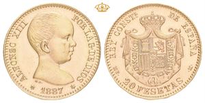 Alfonso XIII, 20 pesetas 1887 (1961). MP M