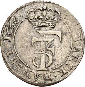 FREDERIK III 1648-1670, CHRISTIANIA, 2 mark 1666. S102