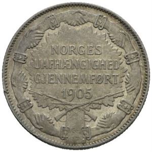 2 kroner 1907, med geværer. Liten kantskade/minor edge nick