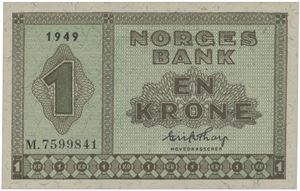 1 krone 1949. M.7599841.