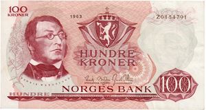 100 kroner 1963. Z0154791. Erstatningsseddel/replacement note