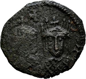 Constantin VI & Irene 780-797, Æ follis, Constantinople. Byster av Constantin VI og Irene/Byster av Leo III, Constantin V og Leo IV over stor M