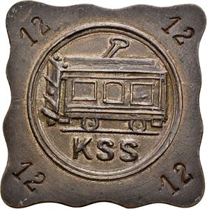 Kristiania Sporveisselskab, merke for gratis transport for ansatte (Nr.12).