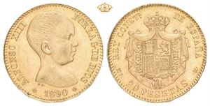 Alfonso XIII, 20 pesetas 1890. MP M