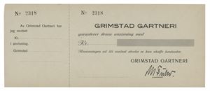 Grimstad Gartneri, blankett uten valør. Nr.2318. Med talong