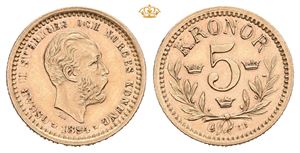 Oskar II, 5 kronor 1894. Stempelbevegelse/die shift