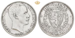 1 krone 1908. Myntmerke på plate