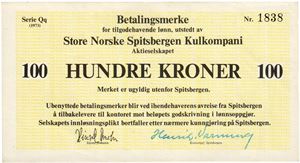 100 kroner 1973. Serie Qq Nr.1838. RR.