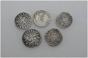 Lot 5 stk. 2 skilling 1670, 1673, 1675, 1679 og 1680