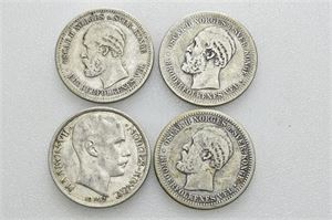 Lot 4 stk. 1 krone 1885, 1887, 1897 og 1912