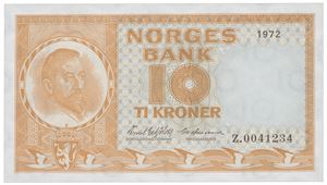 10 kroner 1972. Z.0041234. Erstatningsseddel/replacement note