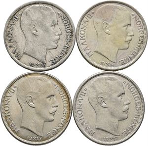 Norge, lot 4 stk. 1 krone 1908, 1914, 1915 og 1917