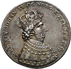 Norge, Carl XIV Johan, kastepenning til kroningen i Trondheim 1818. Middelthun.