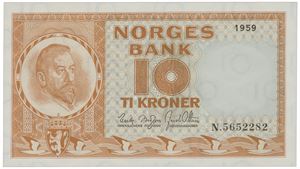 Lott 4 stk. 10 kroner 1959 N, 1960 S, 1961 V og 1961 W.