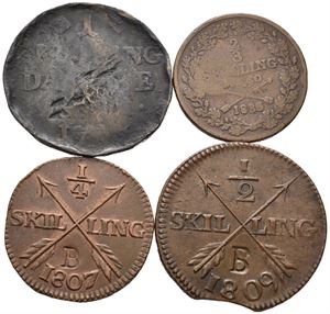 4 stk kontramarkerte skillingsmynter