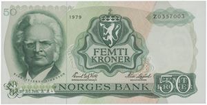 50 kroner 1979. Z0357003. Erstatningsseddel/replacement note.
