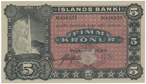 5 krónur 1920. No. 416833. Remainder.