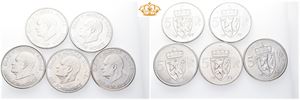 Lot 5 stk. 5 kroner 1963, 1964, 1969, 1970 og 1971