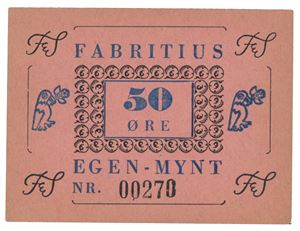Fabritius. 50 øre rødbrun. Nr. 00270.