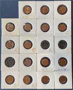 Lot 19 stk. 2 ører 1934-1956. Alle myntene unntatt 1945 er 0/01 eller 0