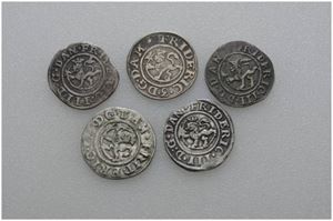 Lot 5 stk. 2 skilling 1661, 1663, 1666, 1667 og 1670