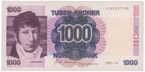 1000 kroner 1990. 4102297190.