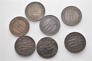 Haakon VII, 5 øre 1908, 1911, 1912, 1913 (2), 1914 og 1916