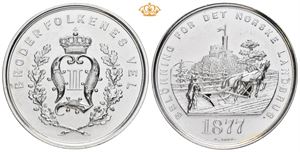 Oscar II. Landbruksutstillingen i Christiania 1877. Berliner Medaillen Münze. Sølv