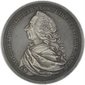 Grev Moltke. Kunstakademiets prese 1757. Arbien/Adzer. Sølv. 52 mm