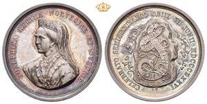 Dronning Josephines minnemedalje 1876. Weigand. Sølv. 27 mm. I originalt etui