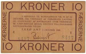 10 kroner 1940 E. No. 8417. Hilbert